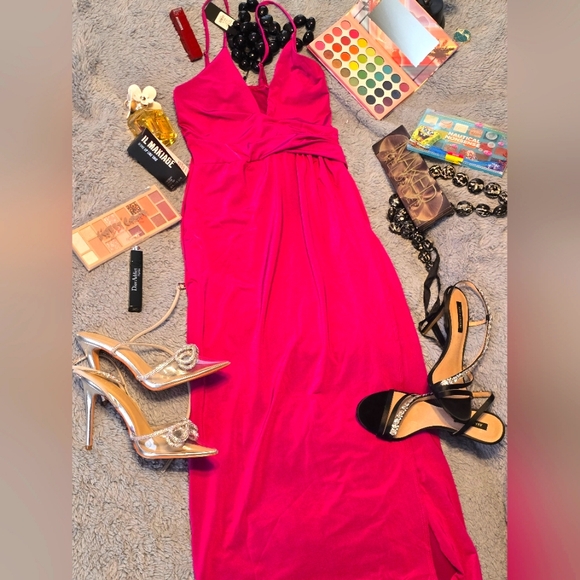 Beautiful Fuchshia/magenta long dress open leg size Small #SOLD - Picture 3 of 5